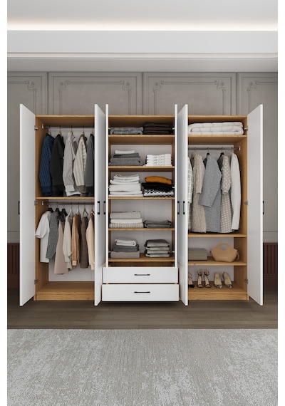 Asra Trend Yatak Odası Takımı 5 Parça %100 Mdf Gardırop Şifonyer Makyaj Masası Komodin Ytk01 Beyaz - Karına