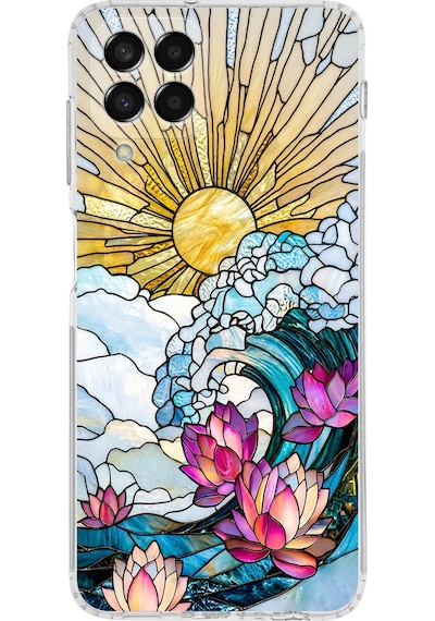 Printify Samsung Galaxy M33 İle Uyumlu Vitray Okyanus Sabahı Tasarımlı Şeffaf Silikon Kılıf Şeffaf