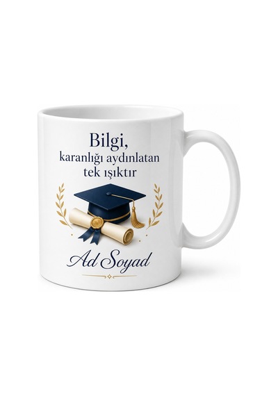 Kişiye Özel Diploma Kutlama Baskılı Kupa Bardak Mezuniyet Hediye Beyaz / Çok Renkli