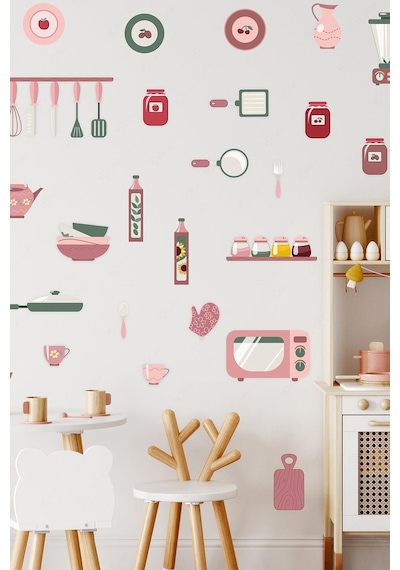 MSticker Mutfak Eşyaları Kız Çocuk Odası Mutfak Temalı Sticker Seti, Eğitici Ve Öğretici Sevimli Stickerlar