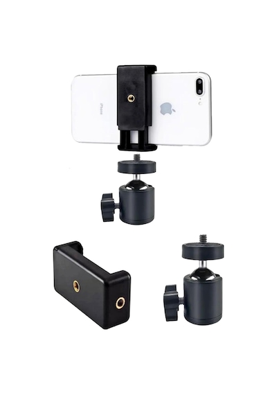 Saywın Çift Girişli Telefon Tutuculu Tripod Slr Kamera İçin 360 Derece Dönebilen Metal Mafsal Aparatı 1/4 -
