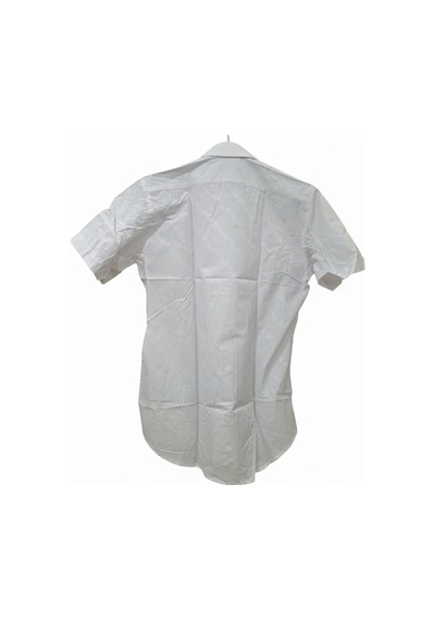 M Slim Fit Sert Yakalı Çiçek Desenli Beyaz Klasik Kısa Kollu Erkek Gömlek