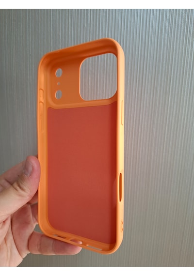 Apple Uyumlu iPhone 17 Pro Max Logolu İçi Kadife Silikon Lansman Kılıf Turuncu