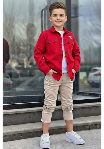 Riccotarz Erkek Çocuk Sırt Baskılı Çıtçıt Düğmeli Kırmızı Gömlek Dar Kesim Pantolon Alt Üst Takım Kırmızı Riccotarz Erkek Çocuk Sırt Baskılı Çıtçıt Düğmeli Kırmızı Gömlek Dar Kesim Pantolon Alt Üst Takım Kırmızı