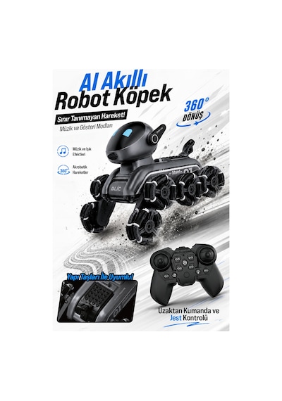 Blıc Brb3 Aı Robot Dog Akıllı Robot Köpek 2.4ghz Uzaktan Kumandalı, 360 Omni Tekerlekli, Drift Ve Gri