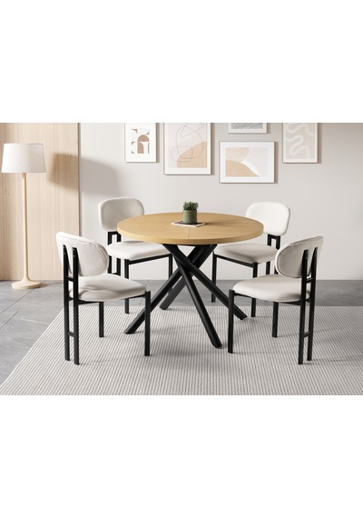 Truva Gala Yuvarlak Açılır Mdf Mutfak Masa Sandalye Takımı 104cm Meşe
