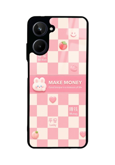 Realme 10 Pink Make Money Tasarımlı Glossy Telefon Kılıfı Pembe