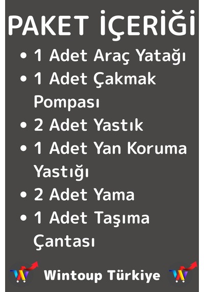Wintoup Özel Üretim Konforlu Araba Yatağı Outdoor Kamp Piknik Havuz Pompa Hediyeli Araç İçi Şişme Yatak Seti Gri