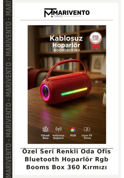 Özel Seri Renkli Oda Ofis Bluetooth Hoparlör Rgb Booms Box 360 Kırmızı