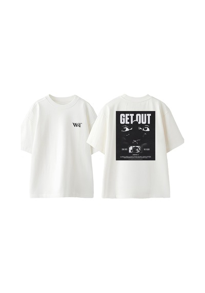 Thewert Get Out Tasarım Sırt Baskılı Pamuk Beyaz Oversize T-shirt