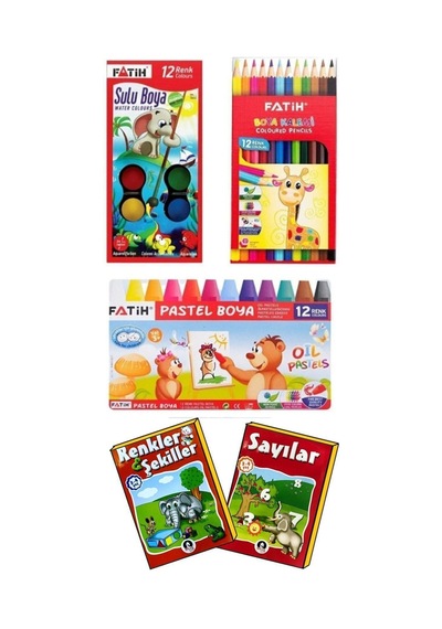 12'li Set Kuru Boya , Pastel Boya , Sulu Boya 1 Adet Boyama Kitabı Hediye B.s Çok Renkli