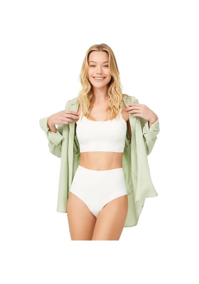 Cottonhill Yüksek Bel Basic Lazer Kesim Kadın Bikini Külot-beyaz Beyaz