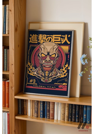 Attack On Titan Colossal Titan Poster, Siyah Çerçeveli Duvar Tablosu - Anime Severlere Özel Hediye