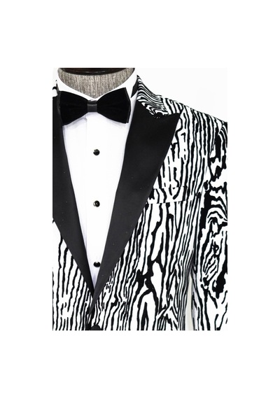 Wessi Slim Fit Zebra Desen Erkek Smokin Ceket - Beyaz