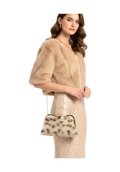 Genel Bej Suni Kürk Zincirli El Ve Omuz Clutch Portföy Çanta