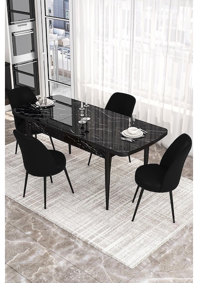 Canisa Kor Serisi 70x114 Açılabilir Mutfak Masası Takımı Siyah Mermer Desen Masa 4 Siyah Sandalye Masa Siyah Mermer Desen Sandalye Siyah Canisa Kor Serisi 70x114 Açılabilir Mutfak Masası Takımı Siyah Mermer Desen Masa 4 Siyah Sandalye Masa Siyah Mermer Desen Sandalye Siyah