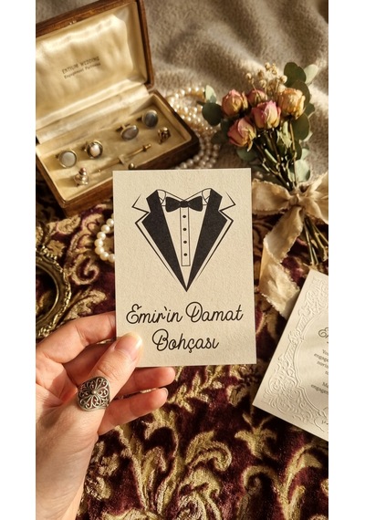 Kişiye Özel Damat Gelin Bohça Kartı / Gelin Bohçası / Hediye Kartı / İsimlik / Düğün Nişan Söz Beyaz - Siyah