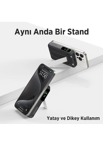 Tpb16 10.000 Mah Oled Ekranlı Manyetik Kablosuz Powerbank 20w Pd Hızlı Şarj Ve 15w Magsafe Siyah