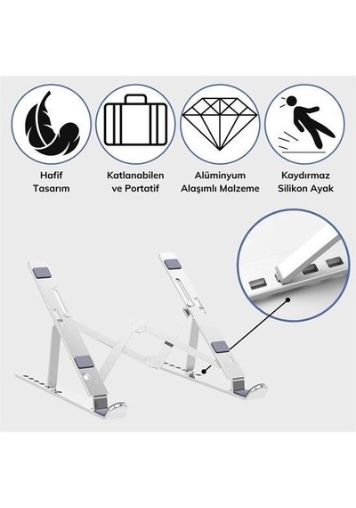 M M Ayarlanabilir Dizüstü Destek Tabanı Tamamen Katlanabilir Taşınabilir Laptop Yükseltici