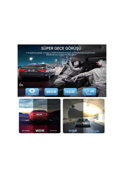 Cc40 Wifi Full Hd Türkçe 4 Kameralı Araç Içi Güvenlik Kamerası Park Modu Gece Görüşlü Dashcam - 731476385