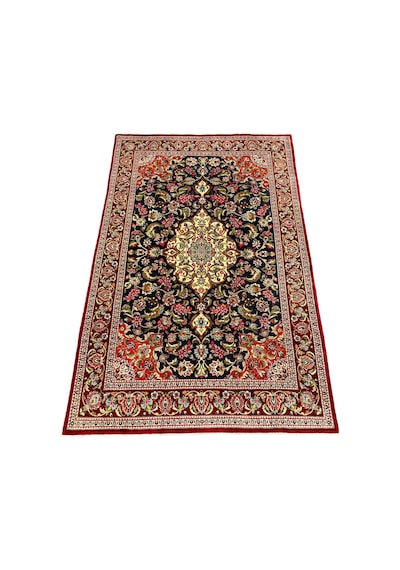 El Dokuma İran Kum Halısı 140x210 Kırmızı Lacivert %100 Yün Halı Lacivert