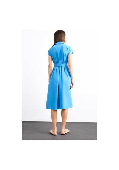 Defacto Terry Cotton Kısa Kollu Kemerli Midi Elbise G0392ax25smbe723 Mavi