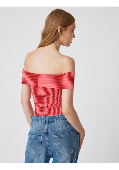 Koton Omzu Açık Üst Kat Detaylı Pamuklu Slim Fit Kırmızı Çizgili 4sak10031pk Kırmızı Çizgili
