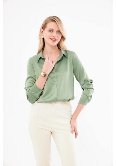 Lovelf Klasik Saten Gömlek Mint Yeşili Mint Yeşili
