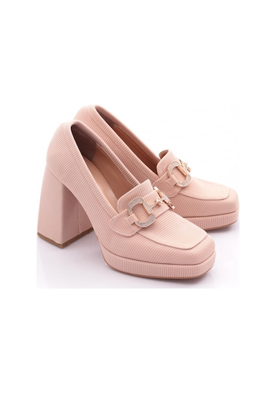 Dgn 0951 Kadin Küt Burun Tokali Platform Topuklu Ayakkabi 0951-2216-R11645 Bej