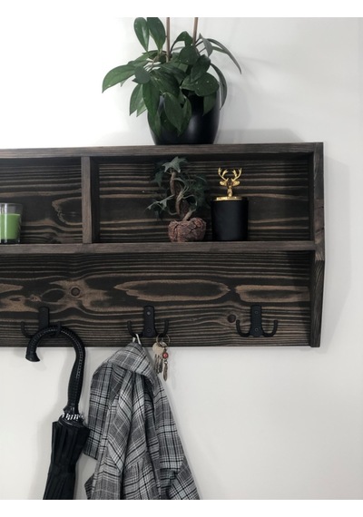 O&Awood Doğal Ahşap Vestiyer, Dekoratif 4 Askılı Portmanto, Raflı 2 Bölme (531872394)