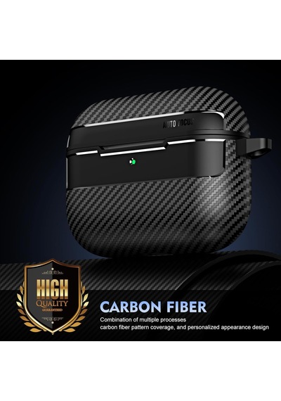 Airpods Pro 3. Nesil Uyumlu Karbon Fiber Hybrid Polymer Technology Premium Kulaklık Kılıfı Ve 3'ü 1 Arada Bluetooth Kulaklık Temizleme Kalemi Seti Siyah
