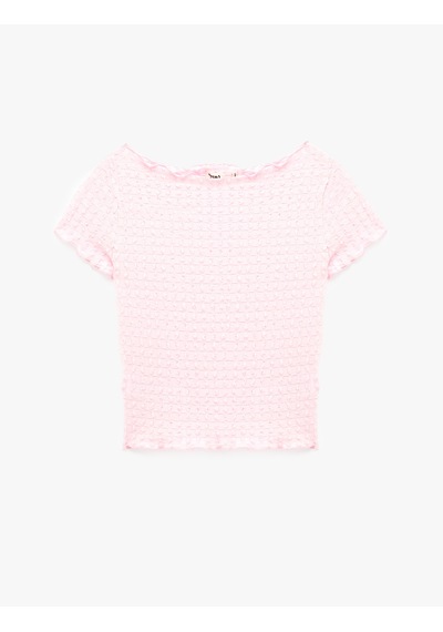 Koton Bürümcük Kumaş Slim Fit Kısa Kollu Omzu Açık Kayık Yaka Bluz Pembe 6sak10364ek Gül