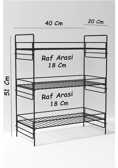 3 Katlı Evye Tezgah Altı Raf Banyo Mutfak Dolabı Çok Amaçlı Düzenleyici Deterjanlık Organizer 20x40 Siyah