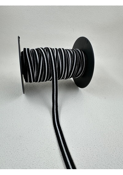 1 Cm Çizgili Dokuma Lastik-5 Metre- Siyah/beyaz