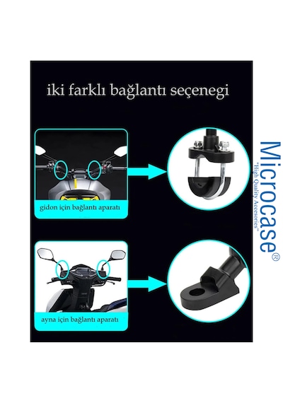 Microcase Zr844 Gidon Ve Ayna Bağlantılı 360 Derece Dönen Titreşim Önleyici Motosiklet Scooter Telefon Tutucu - Al5075 -