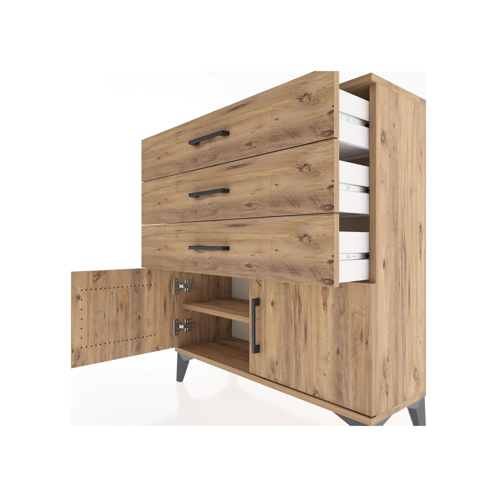 Arges Şifonyer Tek Raflı 3 Çekmeceli 2 Kapaklı 88x30x96 Çam-çam Çam