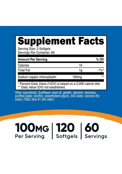 Chlorophyll 100mg 120 Softgels - Gluten-free, 60 Servings