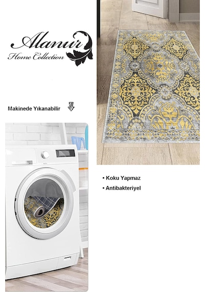 Dekoreko Kaymaz Taban Djt Mutfak Halısı Star Pamuk Modern 659m Sarı