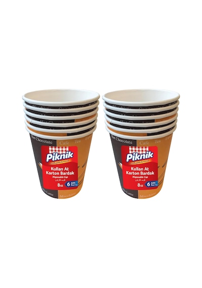 Piknik Kullan At Karton Bardak 8 Oz 6'lı 1484 2li Paket Açık Mavi