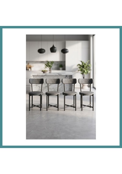Trendexa Sandalye 4 Adet Keten Kumaş Metal Ayak Modern Mutfak Sandalyesi Cafe Balkon Ofis Teddy 9809 Antrasit Mac