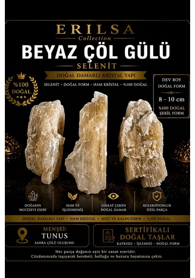 Sertifikalı Beyaz Çöl Gülü Selenit Taşı Kütle 8-10 Cm Dev Boy Doğ