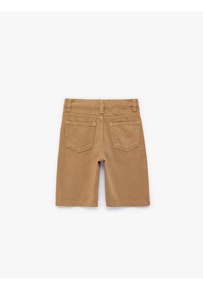 Koton Pamuklu Rahat Kesim Cepli Denim Şort Bej 6skb40019td Ekru