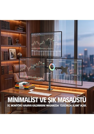 Ergoflex Ef53 Üç Ekran Montaj Asansörlü 13-27inch Monitör Standı