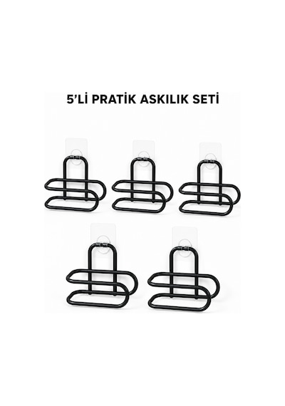 Siyah Metal Wc Kağıtlık Yapışkanlı Tuvalet Kağıdı Rulo Tutucu 5 Adet Avantajlı Set