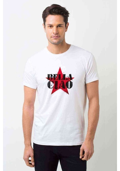 La Case De Papel Bella Ciao Baskılı Beyaz Erkek Tshirt (531015299)