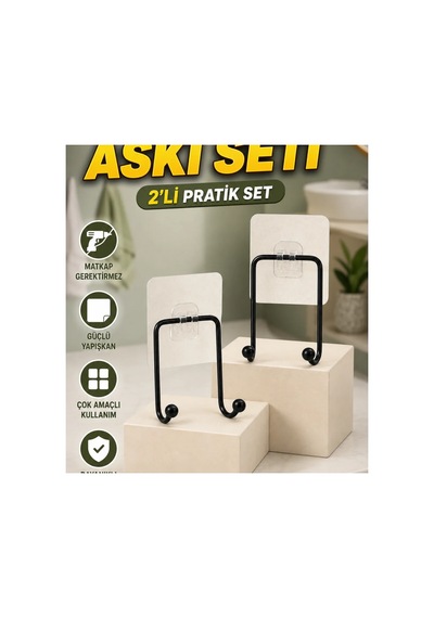 2 Li Yapışkanlı Duvar Askısı Çok Amaçlı Pratik Askılık Renkli