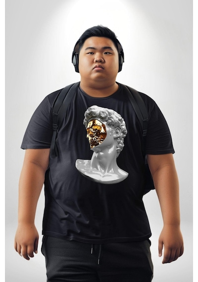 Angemiel Modern Sanat Apollo Siyah Büyük Beden Erkek Kadın Unisex Basic Ön Baskılı Tişört Siyah