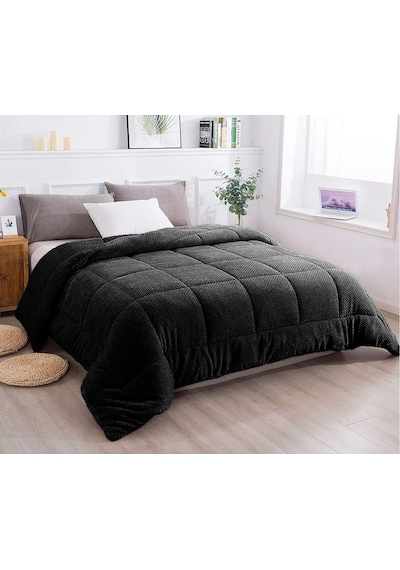 Ultra Yumuşak Tek Kişilik Çift Taraflı Wellsoft Peluş Yorgan Yıkanabilir 160x220 Siyah Siyah