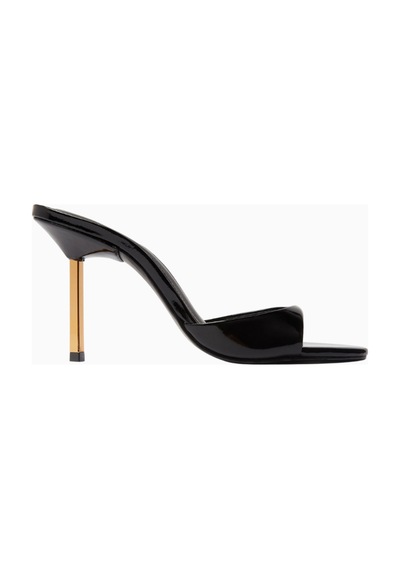 Schutz Open-toe 87 Siyah Patent Deri, Ince Bantlı Ve Metalik Topuklu Sandalet