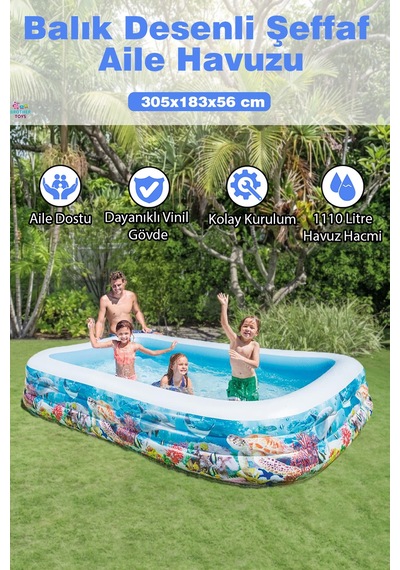 Intex Balık Desenli Şeffaf Havuz Aile Havuzu 305x183x56 Cm